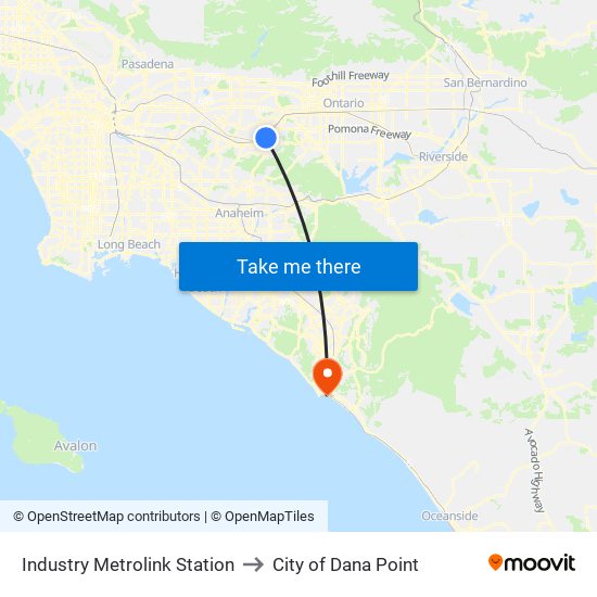 Industry Metrolink Station to City of Dana Point map