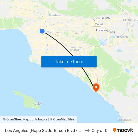 Los Angeles (Hope St/Jefferson Blvd - University of Southern California ) to City of Dana Point map