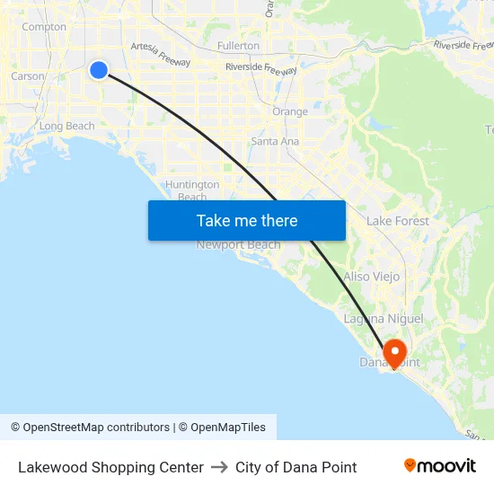 Lakewood Shopping Center to City of Dana Point map
