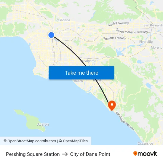 Pershing Square Station to City of Dana Point map