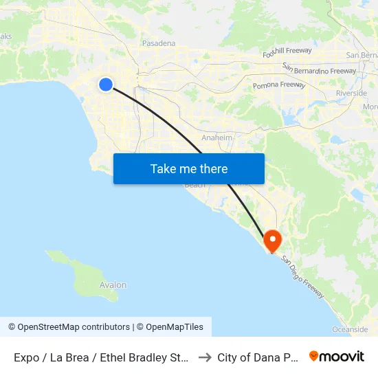 Expo / La Brea / Ethel Bradley Station to City of Dana Point map