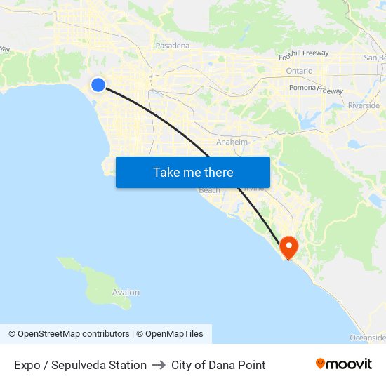 Expo / Sepulveda Station to City of Dana Point map