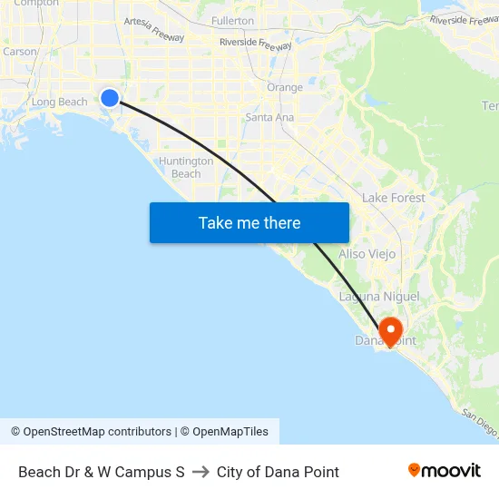 Beach Dr & W Campus S to City of Dana Point map