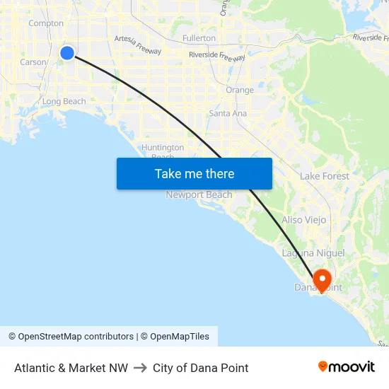 Atlantic & Market NW to City of Dana Point map