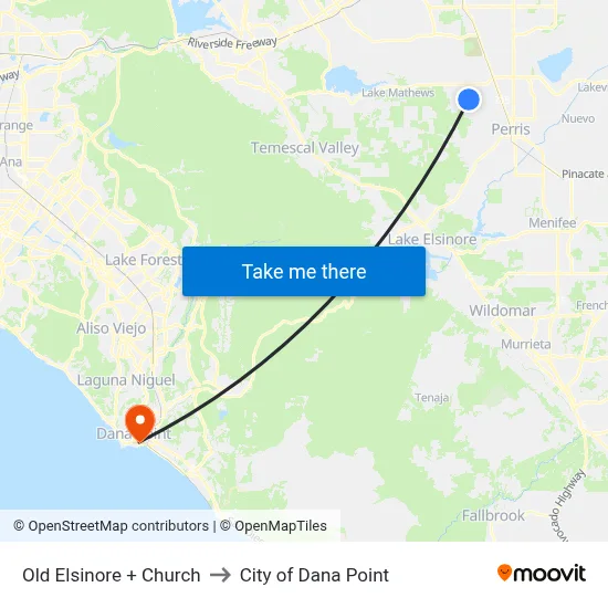 Old Elsinore + Church to City of Dana Point map