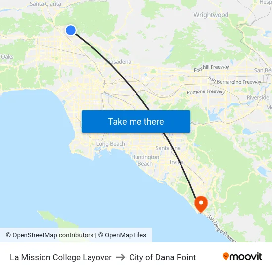 La Mission College Layover to City of Dana Point map