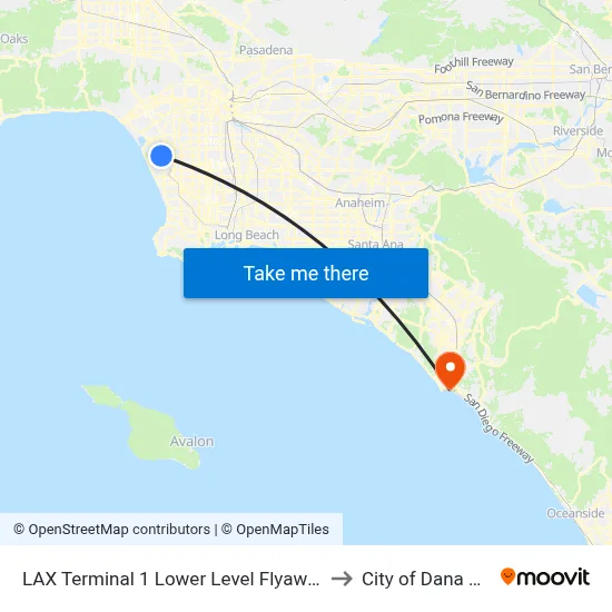 LAX Terminal 1 Lower Level Flyaway Stop to City of Dana Point map