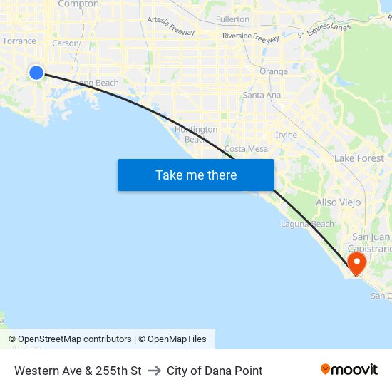 Western Ave & 255th St to City of Dana Point map