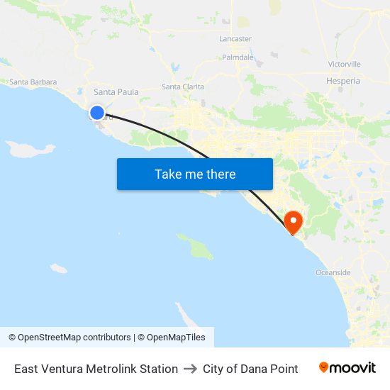 East Ventura Metrolink Station to City of Dana Point map