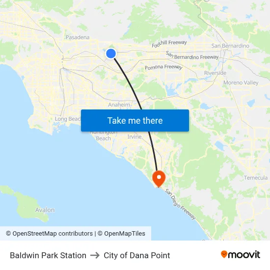 Baldwin Park Station to City of Dana Point map