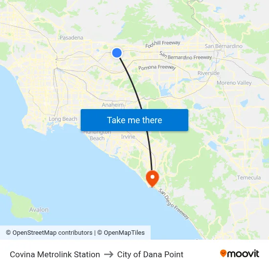 Covina Metrolink Station to City of Dana Point map