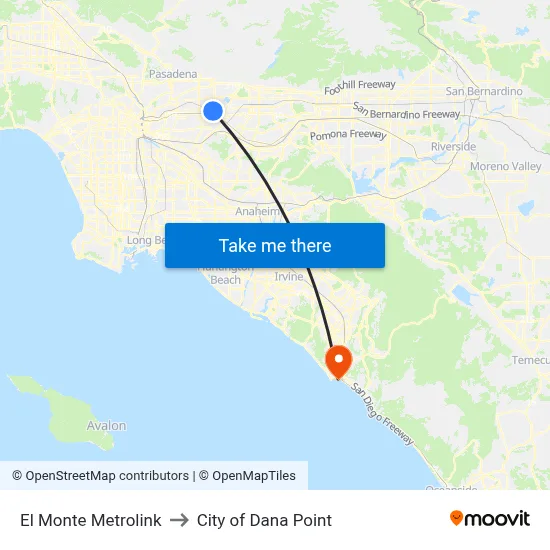 El Monte Metrolink to City of Dana Point map