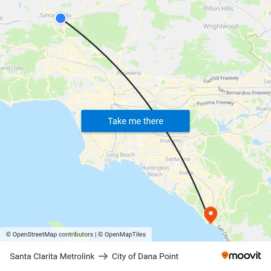 Santa Clarita Metrolink to City of Dana Point map