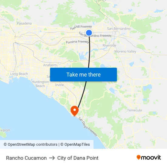 Rancho Cucamon to City of Dana Point map
