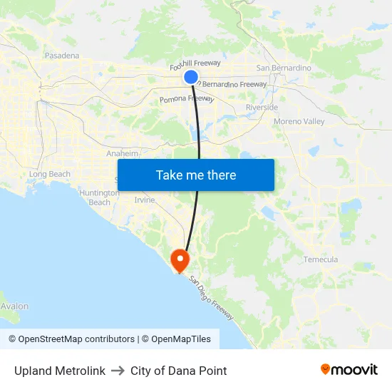 Upland Metrolink to City of Dana Point map