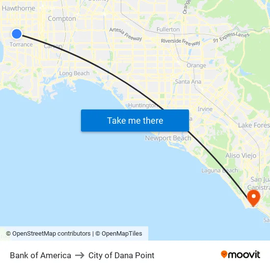Bank of America to City of Dana Point map