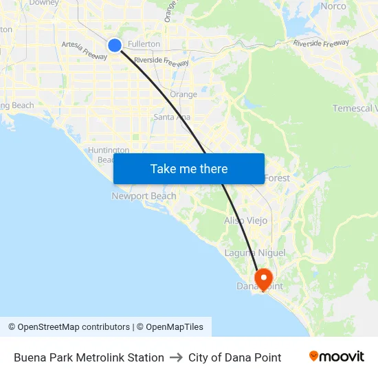 Buena Park Metrolink Station to City of Dana Point map