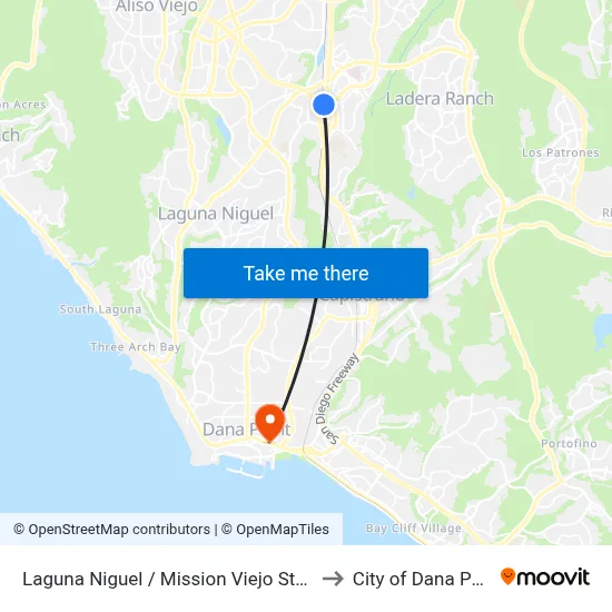 Laguna Niguel / Mission Viejo Station to City of Dana Point map