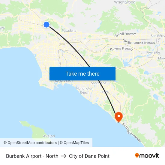 Burbank Airport - North to City of Dana Point map