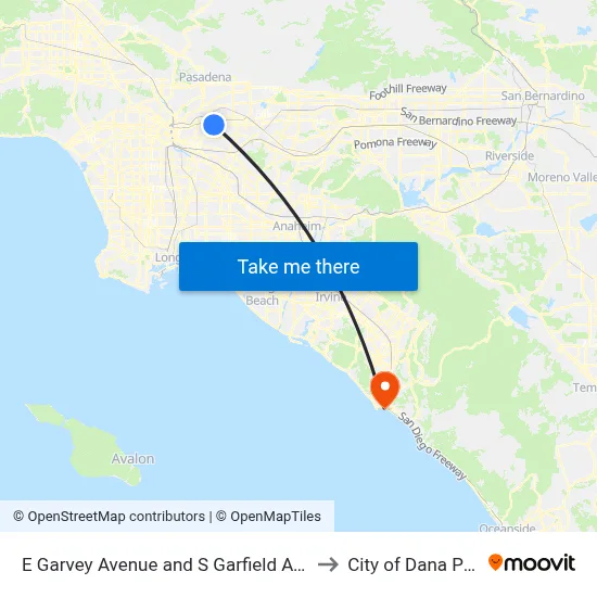 E Garvey Avenue and S Garfield Avenue to City of Dana Point map