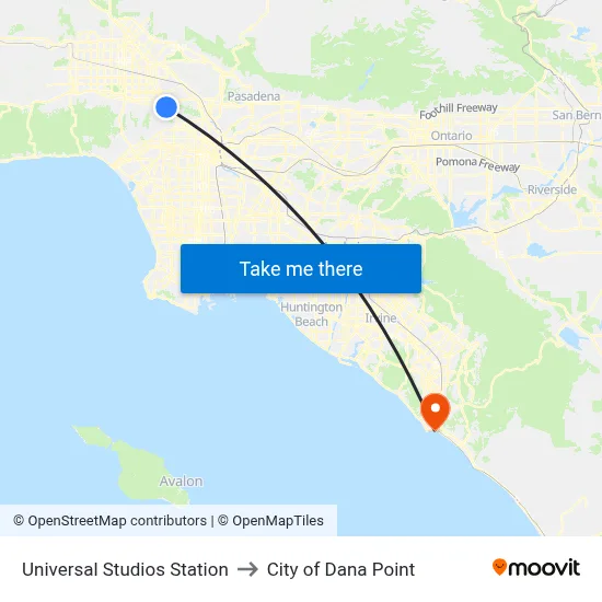 Universal Studios Station to City of Dana Point map