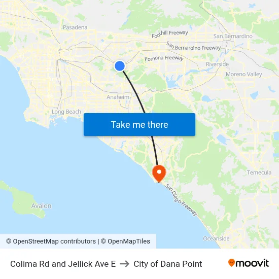 Colima Rd and Jellick Ave E to City of Dana Point map