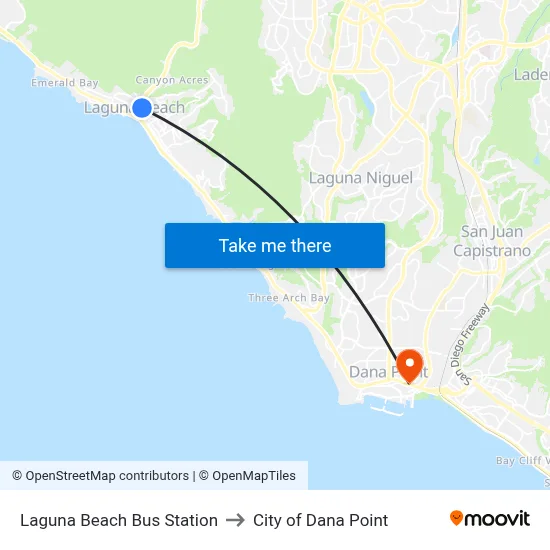 Laguna Beach Bus Station to City of Dana Point map