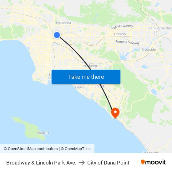 Broadway & Lincoln Park Ave. to City of Dana Point map