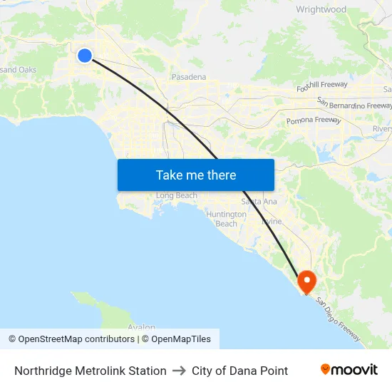 Northridge Metrolink Station to City of Dana Point map