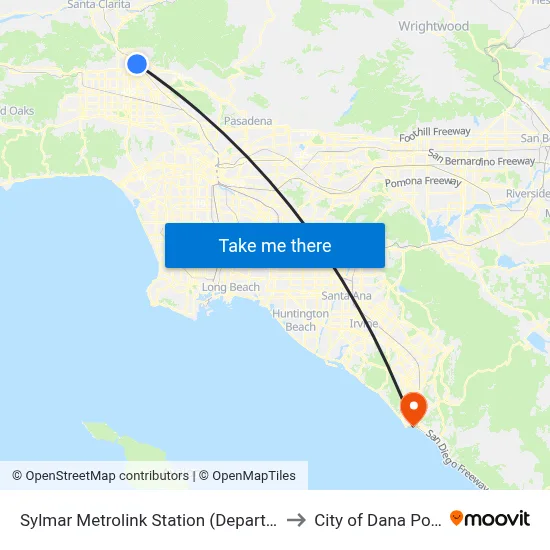 Sylmar Metrolink Station (Departing) to City of Dana Point map