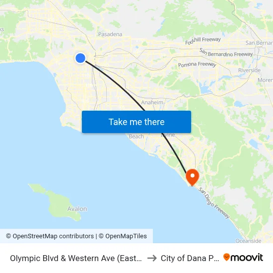 Olympic Blvd & Western Ave (Eastbound) to City of Dana Point map