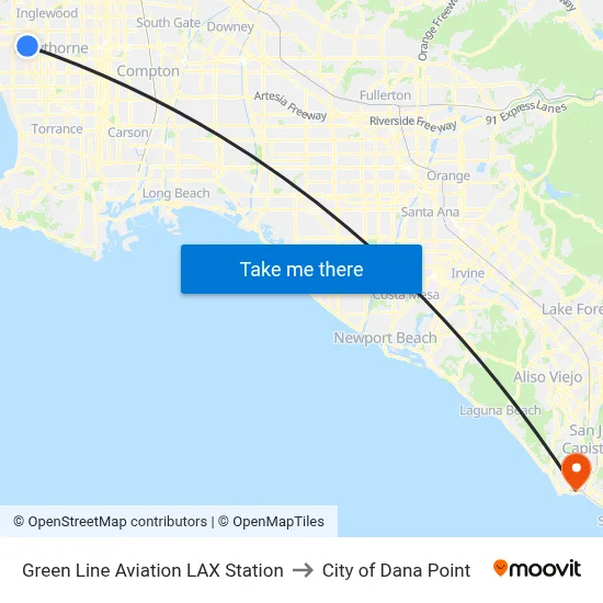 Green Line Aviation LAX Station to City of Dana Point map