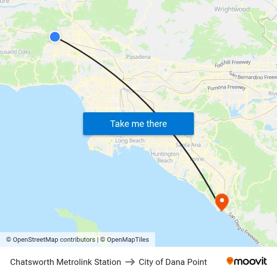 Chatsworth Metrolink Station to City of Dana Point map