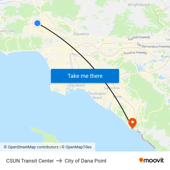 CSUN Transit Center to City of Dana Point map
