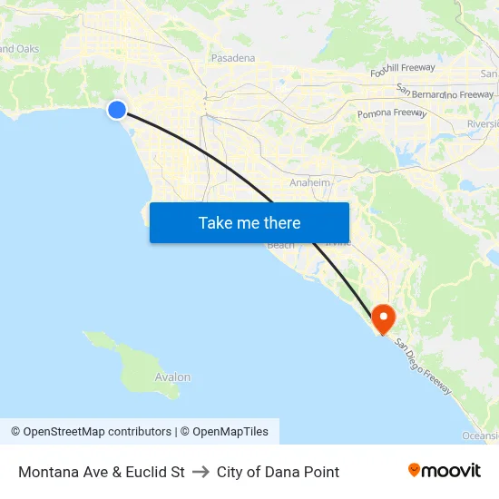 Montana Ave & Euclid St to City of Dana Point map