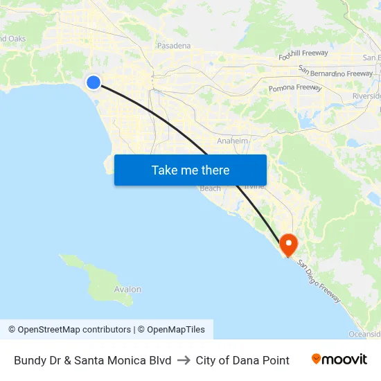 Bundy Dr & Santa Monica Blvd to City of Dana Point map