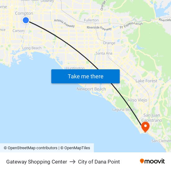 Gateway Shopping Center to City of Dana Point map