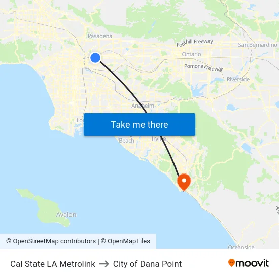 Cal State LA Metrolink to City of Dana Point map