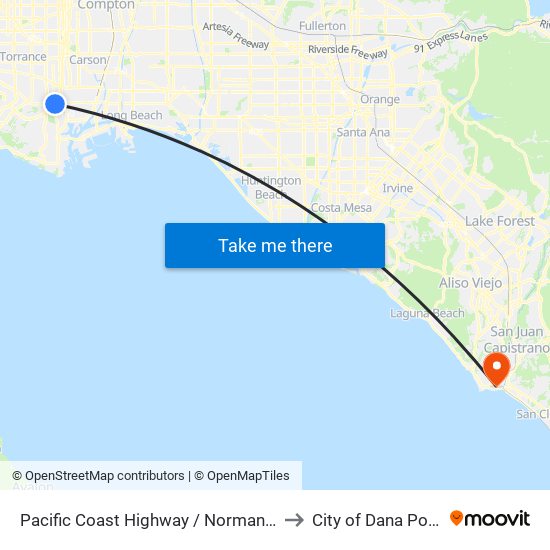 Pacific Coast Highway / Normandie to City of Dana Point map