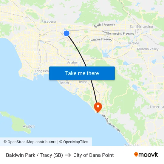 Baldwin Park / Tracy (SB) to City of Dana Point map