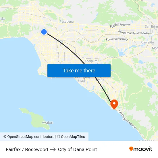 Fairfax / Rosewood to City of Dana Point map