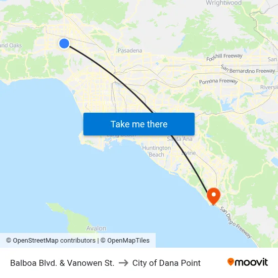 Balboa Blvd. & Vanowen St. to City of Dana Point map