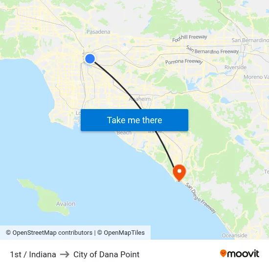 1st / Indiana to City of Dana Point map
