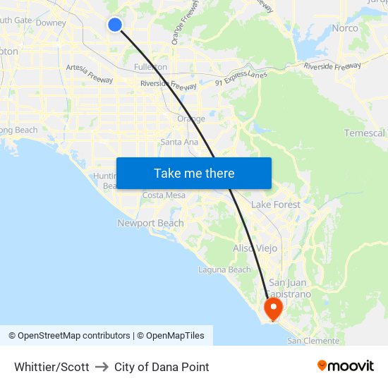 Whittier/Scott to City of Dana Point map