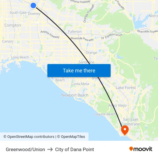 Greenwood/Union to City of Dana Point map