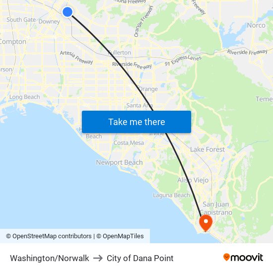 Washington/Norwalk to City of Dana Point map