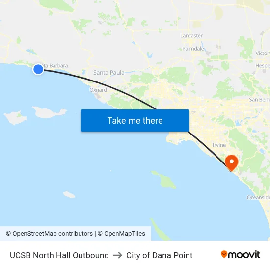 UCSB North Hall Outbound to City of Dana Point map