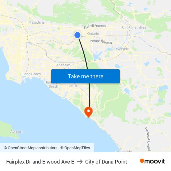 Fairplex Dr and Elwood Ave E to City of Dana Point map