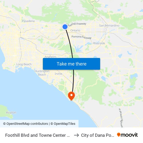 Foothill Blvd and Towne Center Dr E to City of Dana Point map