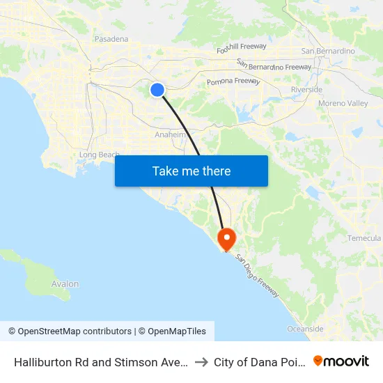 Halliburton Rd and Stimson Ave E to City of Dana Point map